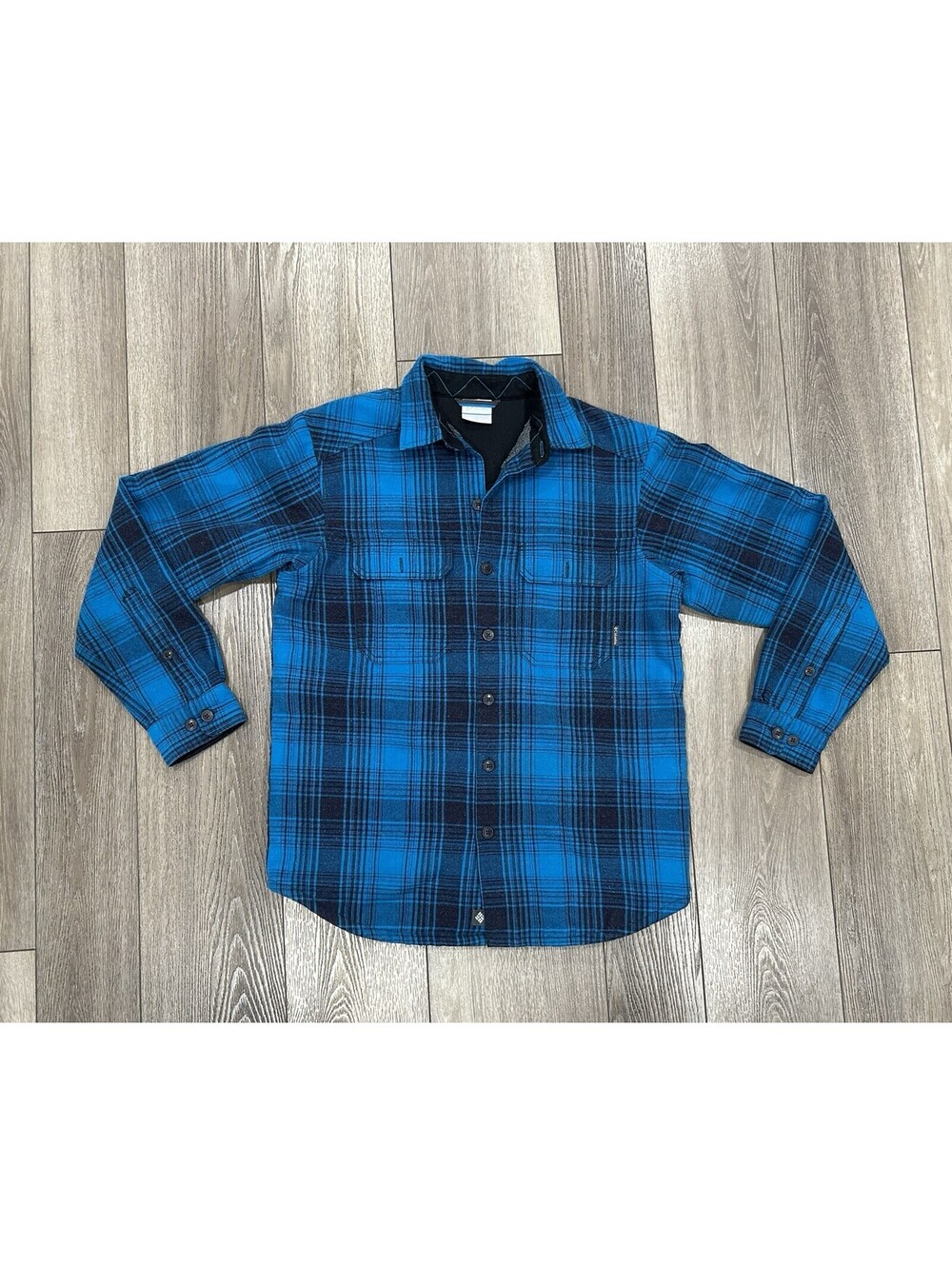 Columbia Flannel Jacket Blue Plaid Lined Insulated Mens Small